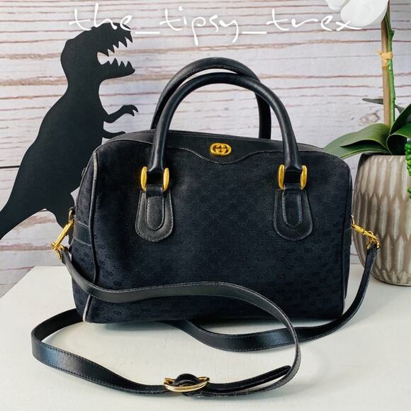 Gucci Black GG Supreme Canvas Boston Satchel with Crossbody Strap Authentic - Picture 2 of 15